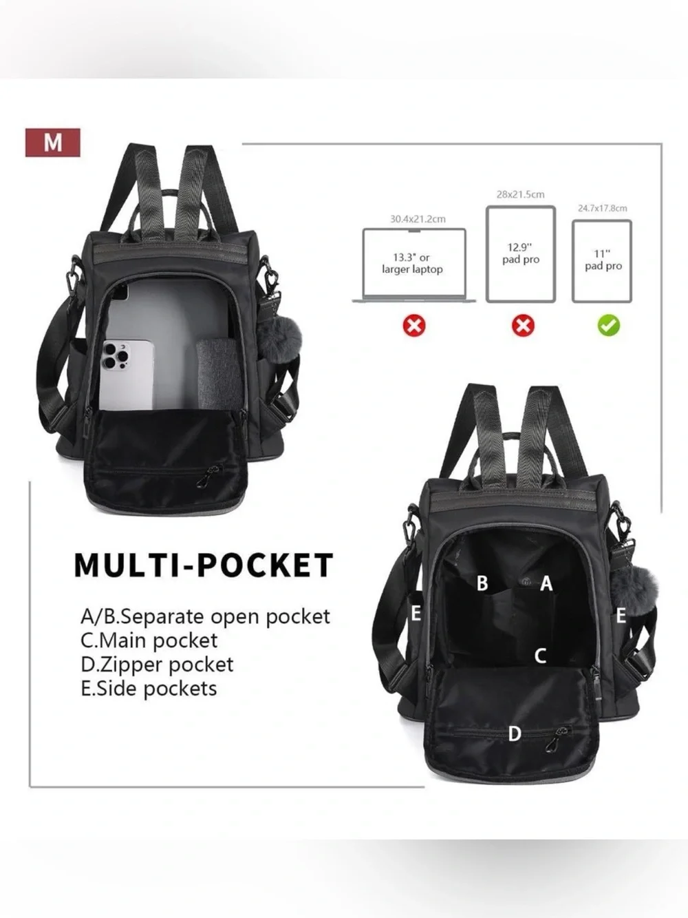 Convertible Grey Two-Tone Backpack Tote - Women's Bag